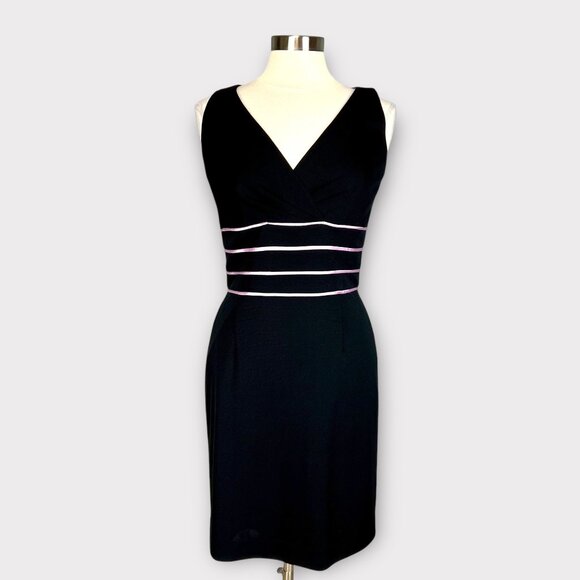 Kay Unger Womens Sleeveless V Neck Dress Black Lavender Silk Trim size 12 - Picture 1 of 13